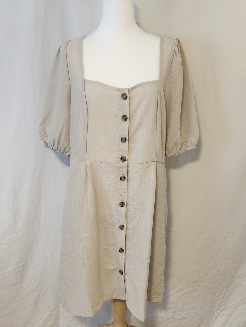 Sand Tone Square Neck Button-Front Midi Dress By Guilty.